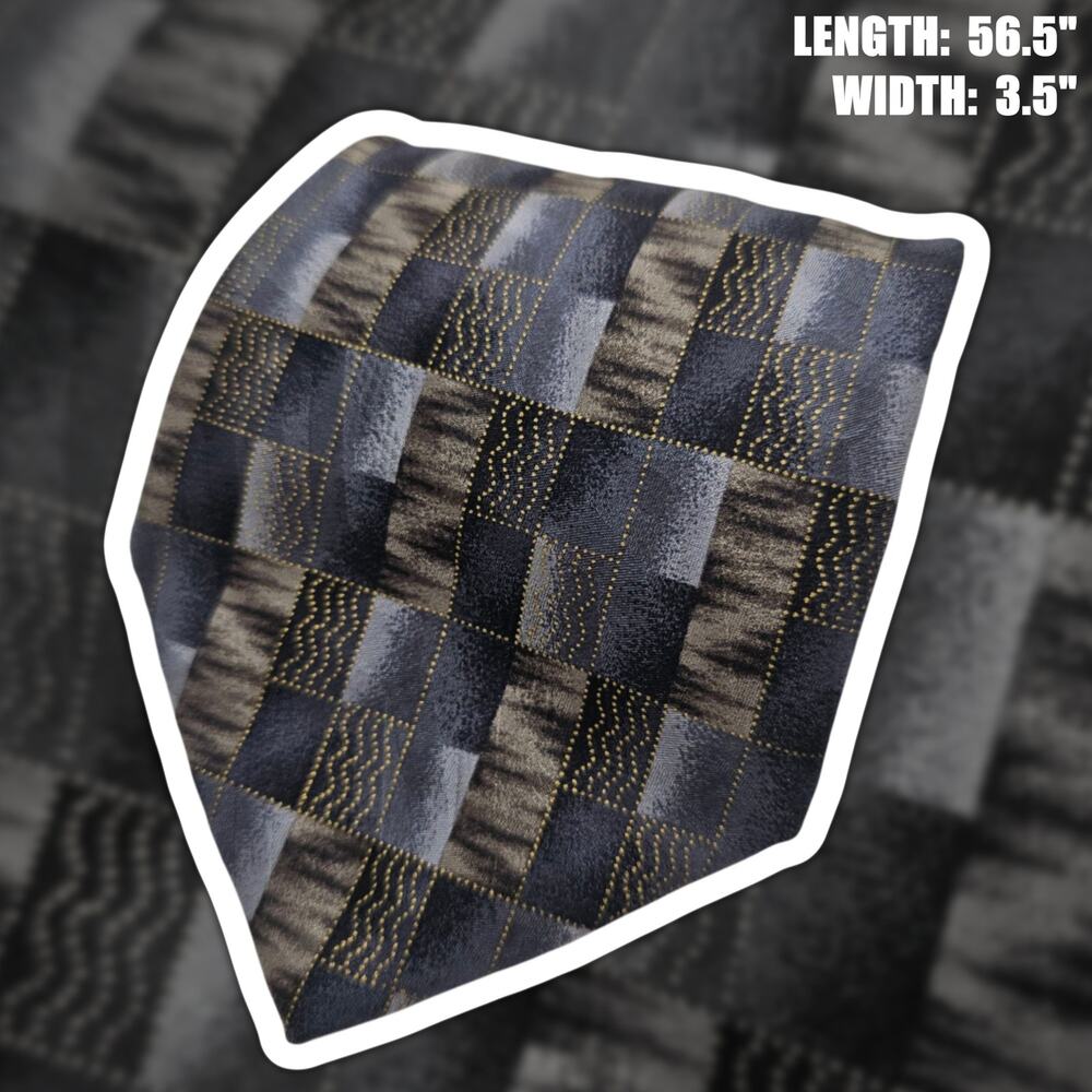 Today's Man Silk Tie Geometric Abstract Blocks Grey Blue Business 56.5" x 3.5"